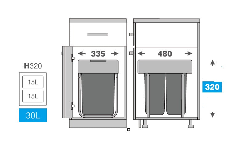 Basurero Reciclaje 2 contenedores extraíbles (30 litros)