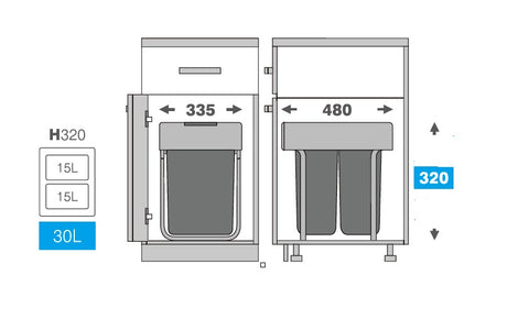 Basurero Reciclaje 2 contenedores extraíbles (30 litros)