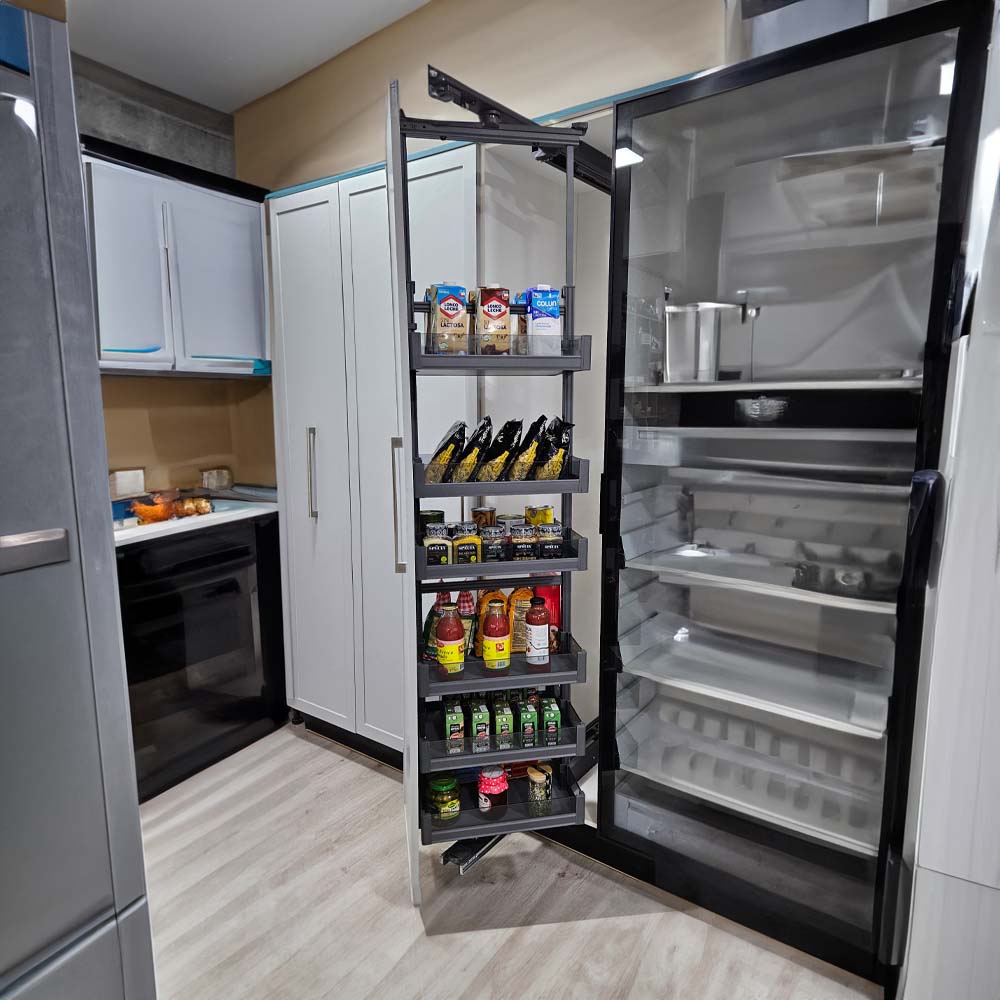 Columna extraíble giratoria 6 canastos aluminio y vidrio