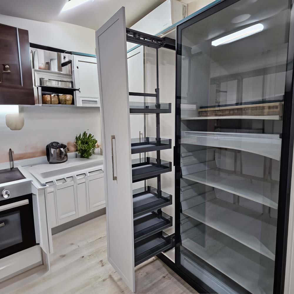 Columna extraíble giratoria 6 canastos aluminio y vidrio