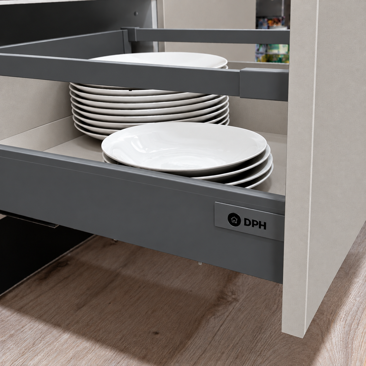 Cajón Metálico Gris Frente Madera Altura 183mm