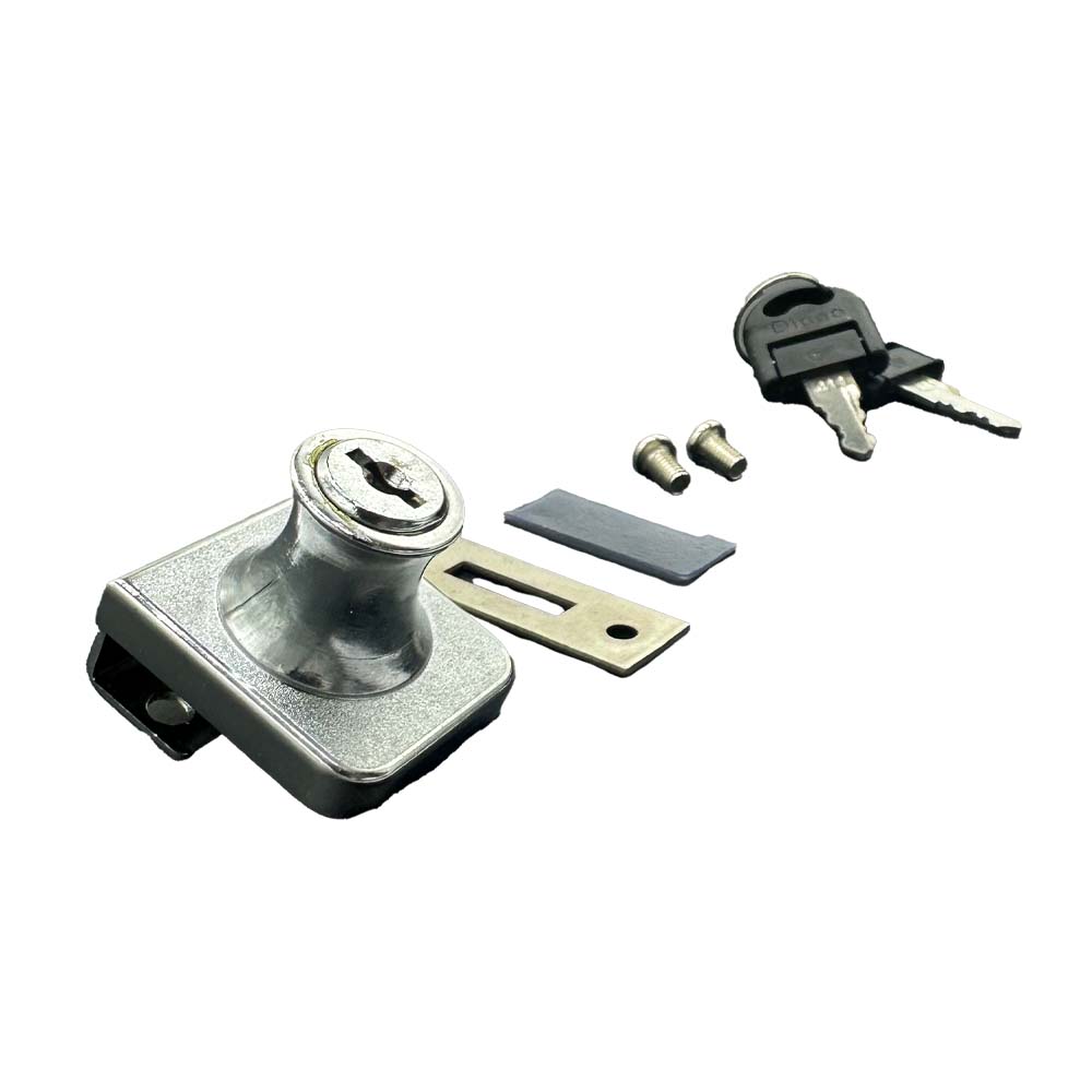 Cerradura para vidrio cromada