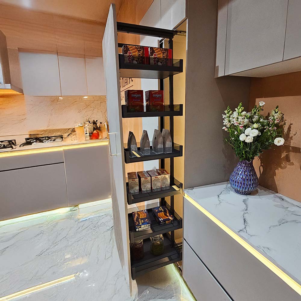 Columna extraíble 6 canastos aluminio y vidrio