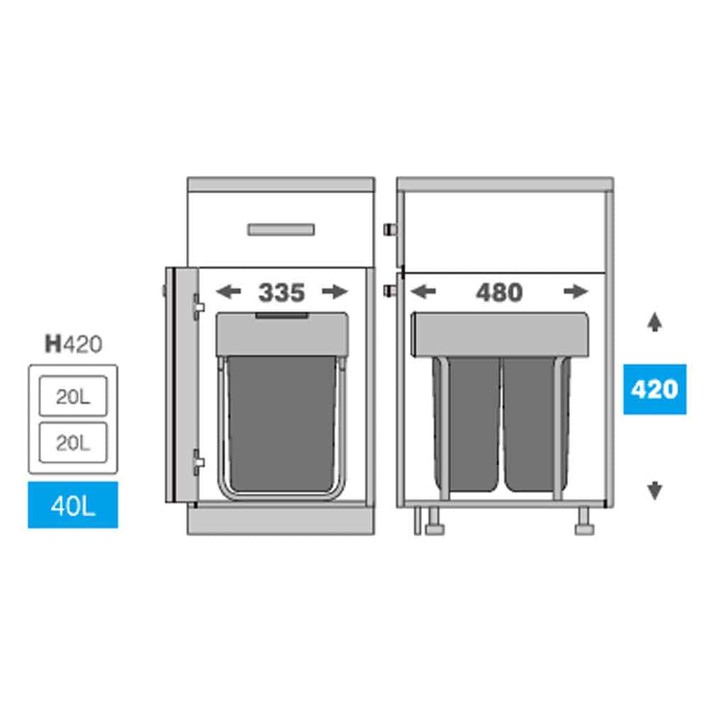 Basurero Reciclaje 2 contenedores extraíbles (40 litros)