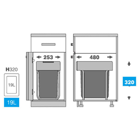 Basurero 1 contenedor extraíble (19 litros)