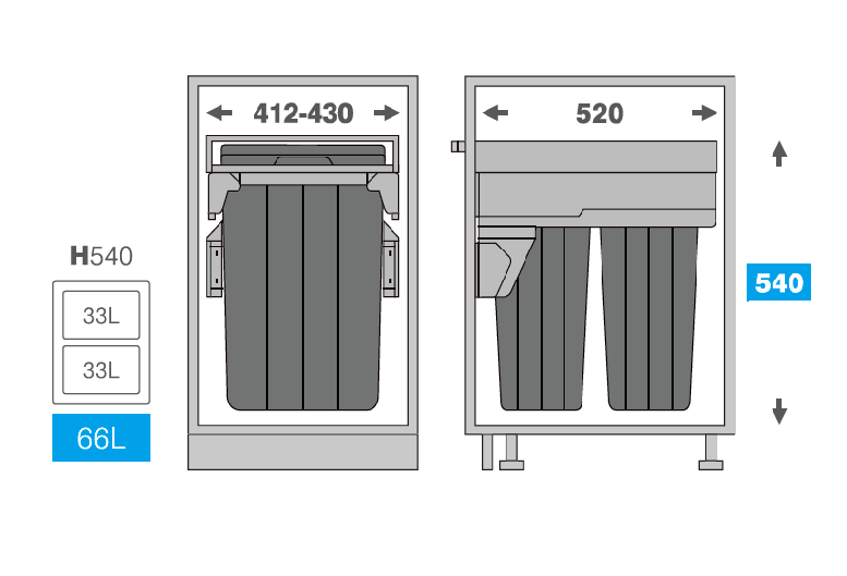 Basurero Reciclaje 2 contenedores anclado a puerta (66 litros)