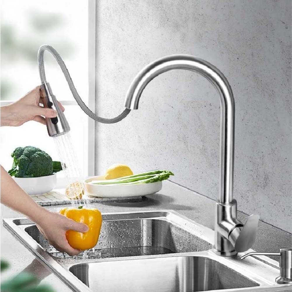 Llave Monomando Lavaplatos Acero Inoxidable Extensible