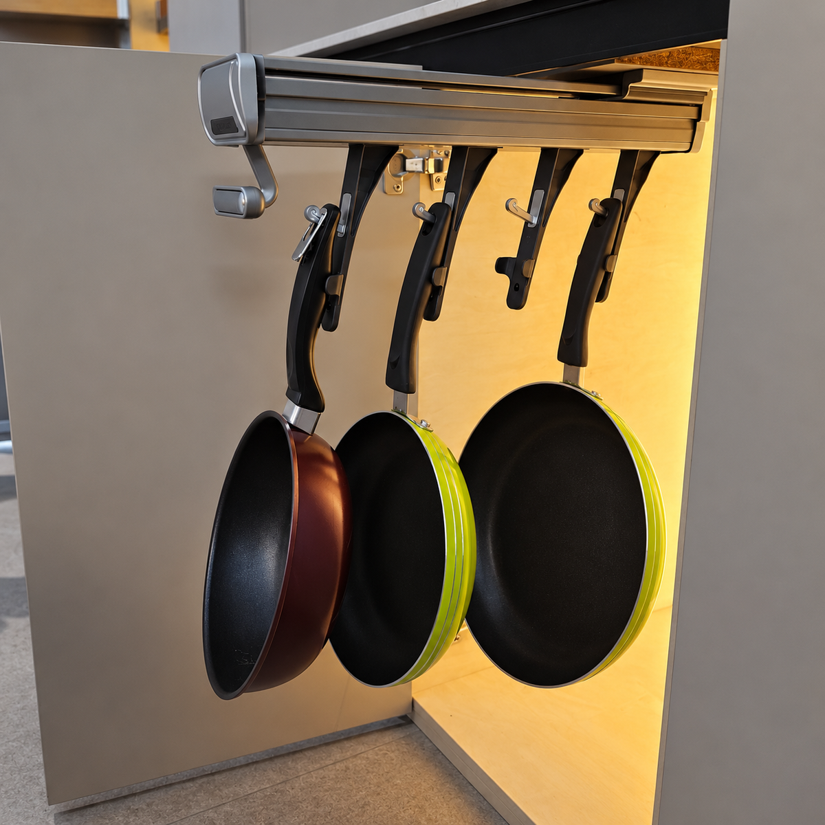 Rack organizador extraíble para sartenes