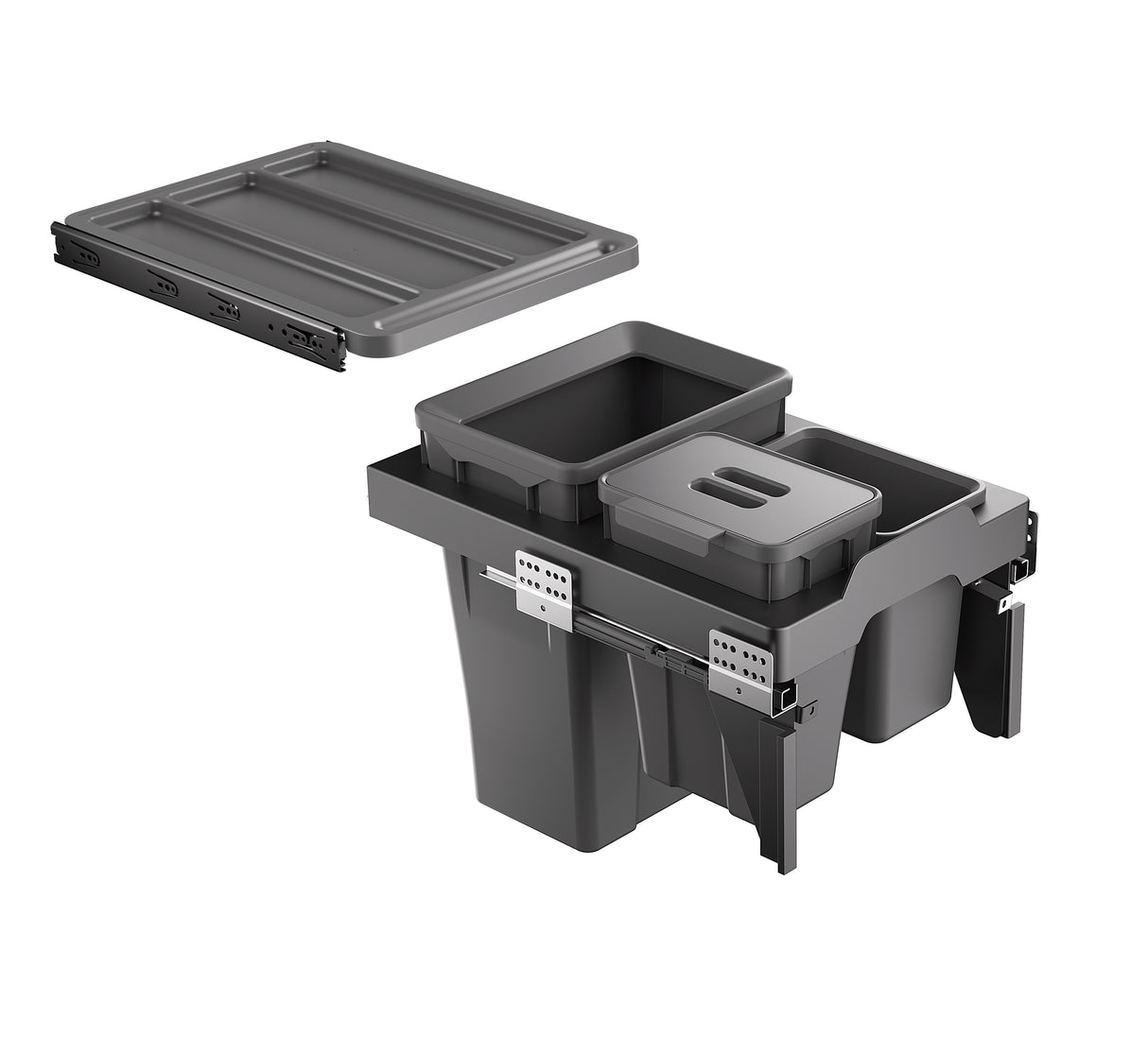 Basurero Reciclaje 3 contenedores antracita anclado a puerta (18L+6L+5L)
