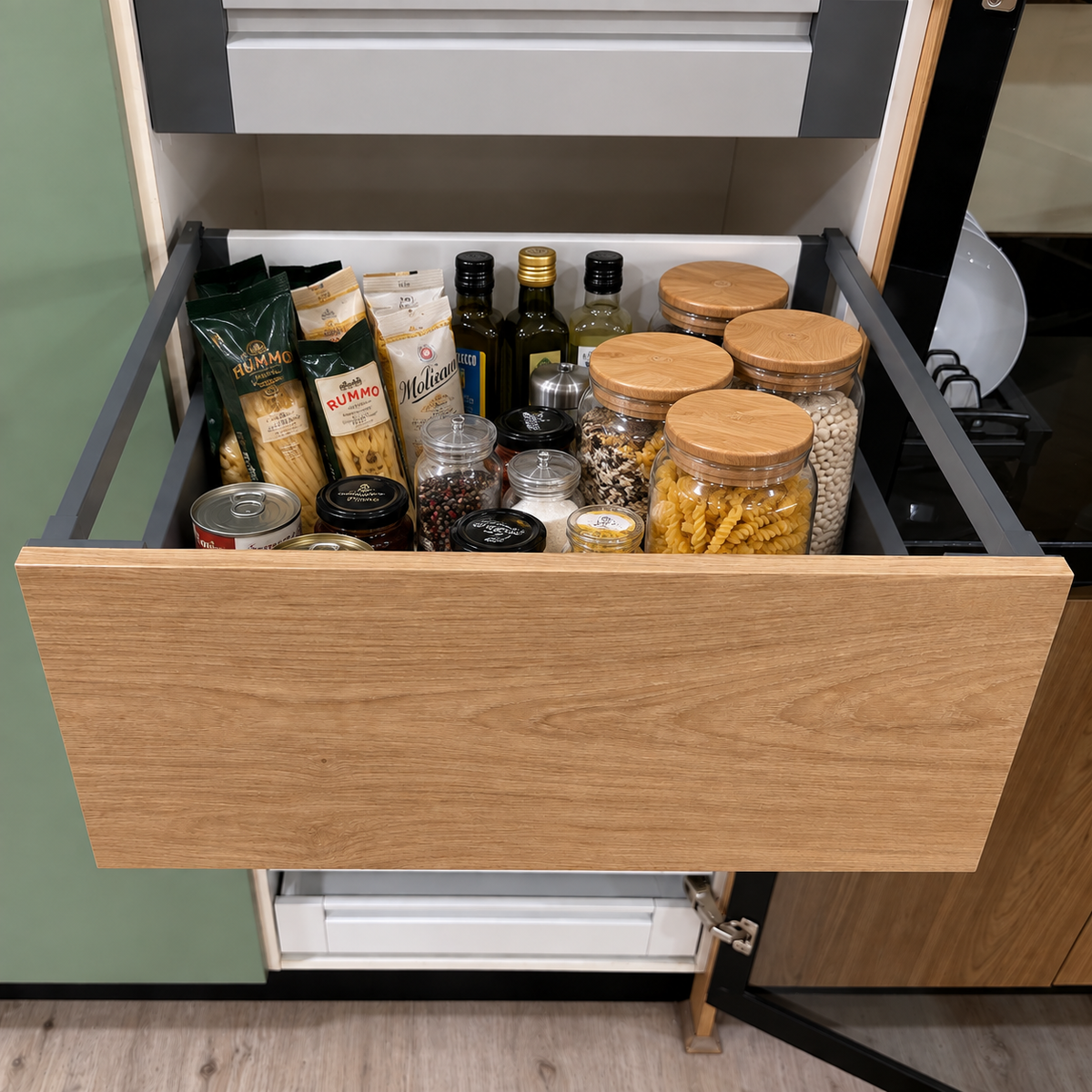 Cajón Slim Antracita Frente Madera Altura 148mm