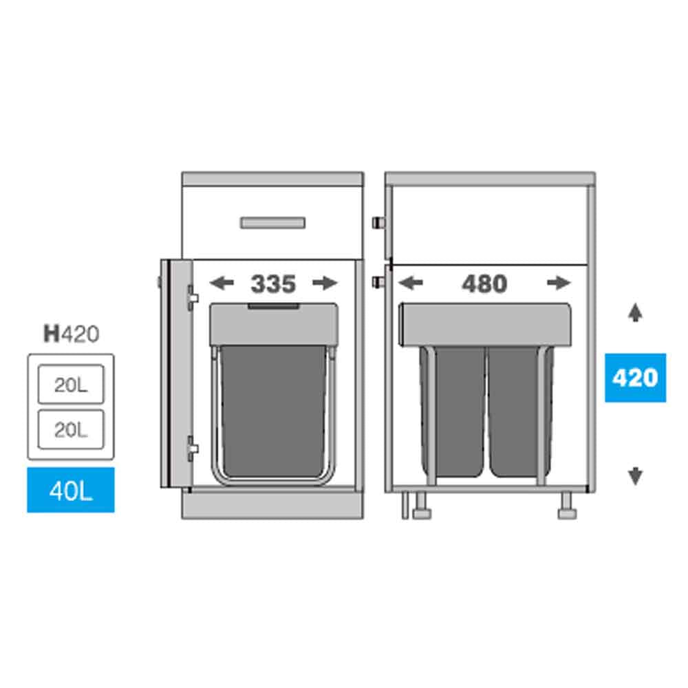 Basurero 2 contenedores puerta abatible 40 litros