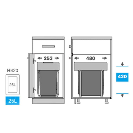 Basurero 1 contenedor anclado a puerta 25 litros